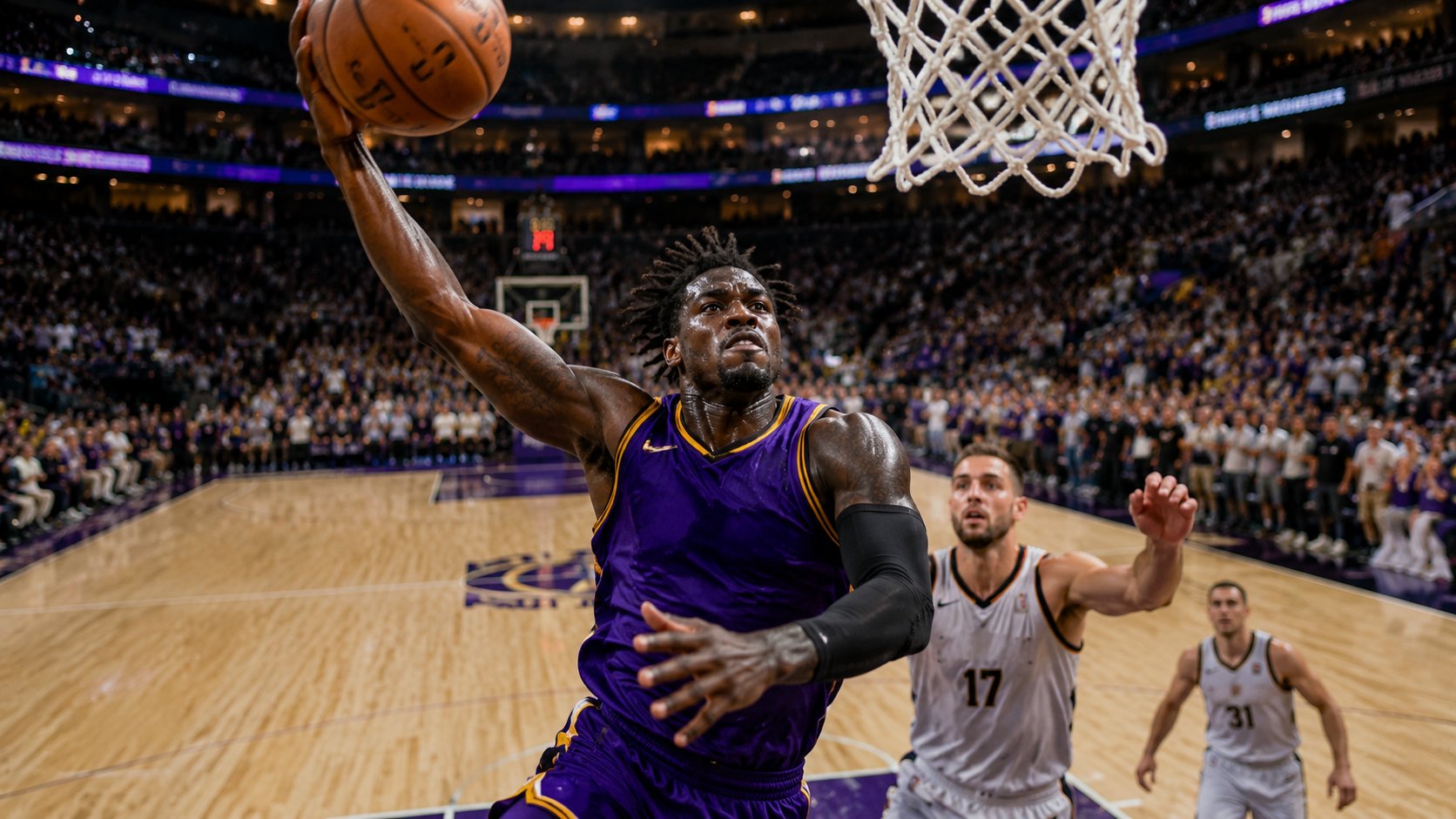 Basketball player driving to the basket