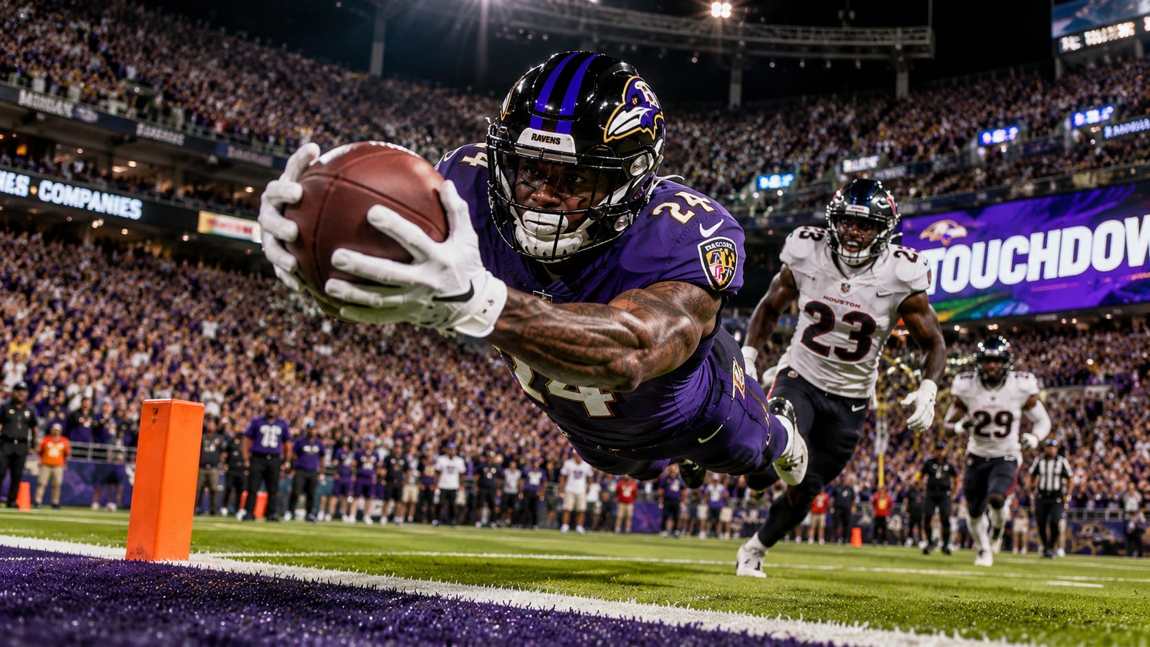 NFL touchdown dive action shot